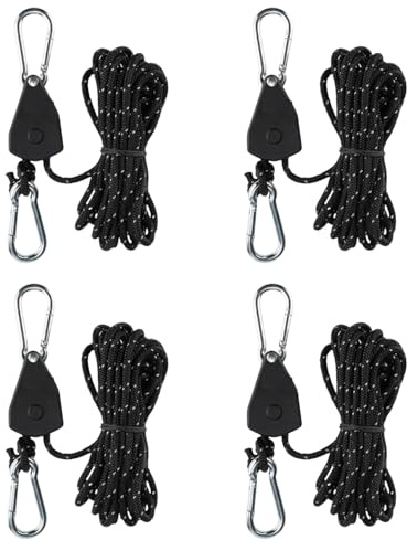 4 Stück Seilratsche, Abspannseile Camping mit Spannseil und Seilzug, Windstabile Zeltbefestigung, Outdoor Spannseile mit Haken für Garten und Camping