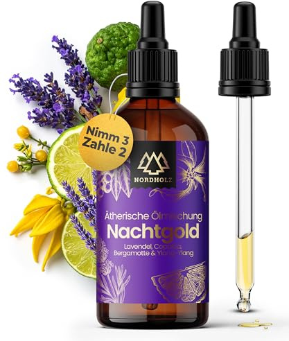 NORDHOLZ Ätherische Öle 100ml [42 Sorten] Pharmaqualität Diffusor Sauna | Ölmischung · Nachtgold [Bergamotte, Lavendel & Ylang] · exotisch-sinnlich · 100% naturreine Öle · Made in Bayern