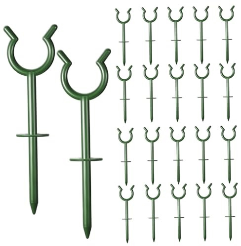 20 Pack Easy Push-Install Green Plastic Garden Hose Guide Stakes, Hose Guides for Garden to Protect Lawn & Flower Beds, Flexible Organizer
