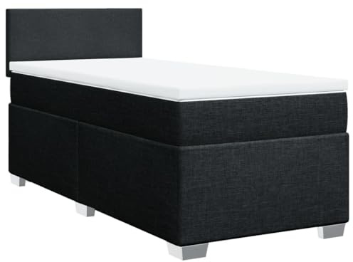Mhdvray Boxspringbett Schwarz 80x200 cm mit Kopfteil und Matratze für Jugendzimmer und Gästezimmer Modernes Einzelbett Stoffbezug Robust und Bequem für Schlafzimmer und Wohnwagen