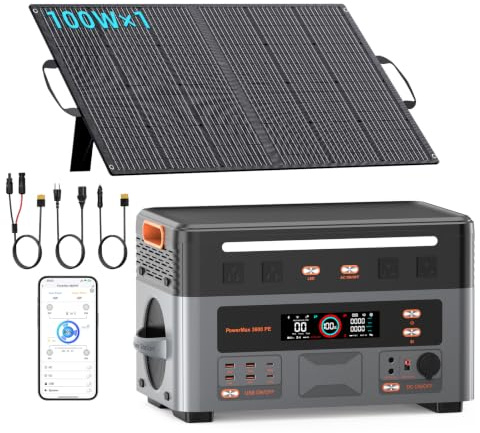 PowerMax 1800SE Tragbare Powerstation mit 100W Solarpanel 1024Wh | 1024Wh LiFePO4-Batterie Backup mit 3x1800W AC Ausgäng, Schnellladung von 0-80% in 45, Notstromaggregat für Camping