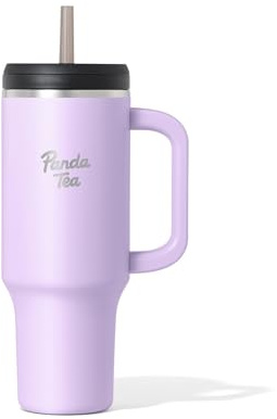 Panda Tea - Mug XXL avec Paille - 1180 mL - Violet - Gourde Inox isotherme avec Paille – Boissons Chaudes & Froides - Bouteille Double Paroi – Gourde Grande Capacité