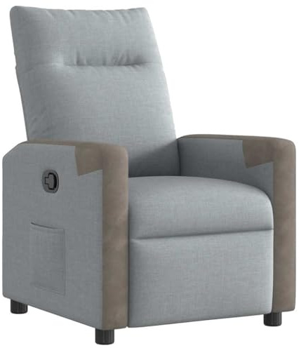 Mhdvray Poltrona relax con funzione reclinabile, poltrona TV regolabile in tessuto, reclinabile manualmente fino a 135°, comoda poltrona da soggiorno con tasca laterale, grigio chiaro, 69 x 86 x 100