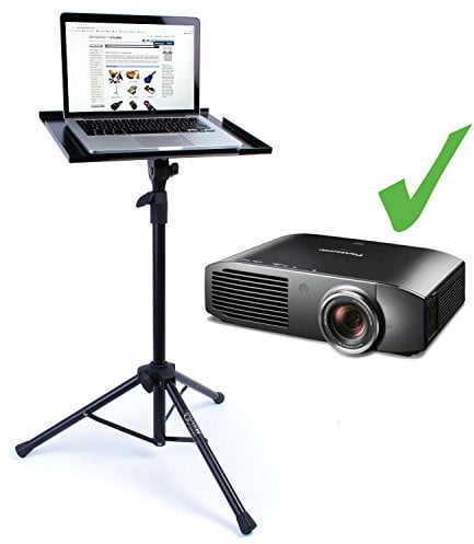 Projector & Laptop Floor Stand: Portable Lectern/Table, adjustable to 1.15m tall - Folding Heavy Duty Tripod Base and All Metal Shelf/Tray to Support your Tech Safely