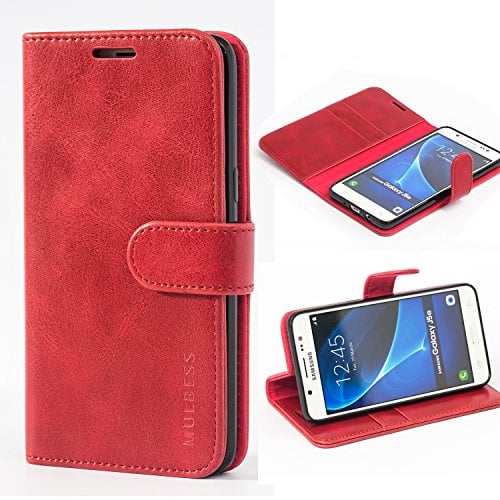 Mulbess Vintage Samsung Galaxy J5 2016 Case - Flip Leather Wallet Phone Cover for J5 Duos 2016, Wine Red