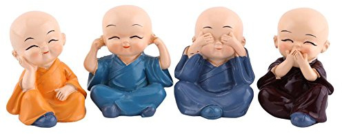 Walfront 4pcs Resin Little Monk Car Ornament Zen Figurine Set