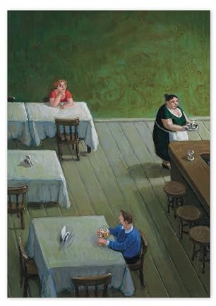 Inkognito Postkarte Kunst und Humor von Michael Sowa - Motiv: Liebe in Lokalen, Anlass: Grüße, Kunst und Gemälde, Künstler/Verlag Michael Sowa, Art-Nr.: 5383, Größe: A6