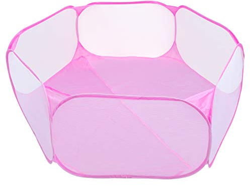 Coolty Parc Portable pour Petits Animaux, Oxford Clôture Petit Animal Respirant Parc Transparent Populaire Ouvert pour Cobaye, Lapins, Hamster, Chinchillas et Hérissons (Rose)