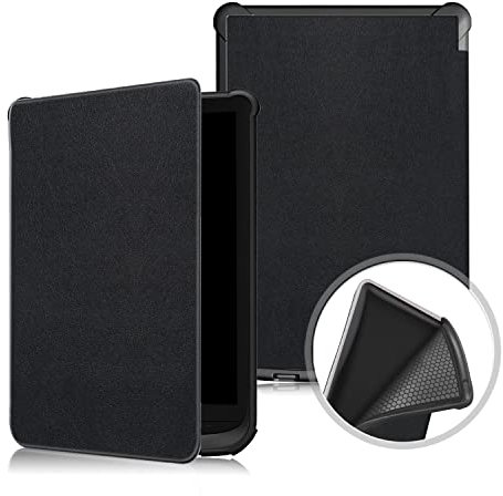 INSOLKIDON Coque pour Pocketbook Touch Lux 4 / Touch Lux 5 / Basic Lux 2 / Touch HD 3 Étui Coque en Cuir avec Support Housse de Protection avec Fonction Sommeil/Réveil Automatique (Le Noir)
