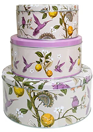 SiXsigma Sports Set of 3 Round Nesting Cake Storage Tins - Airtight Containers for Cakes, Biscuits & Sweets Large, Medium & Small Sizes - Perfect Mothers Day Gifts For Kitchen (Purple Sage)