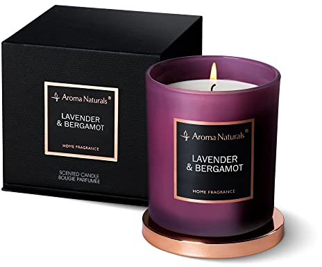Aroma Naturals Kerzen, Duftkerzen, natürliches Sojawachs, Raumduft, Dekoration, Geschenk, 35 Stunden Brenndauer, mittelgroßes Glas (Lavendel & Bergamotte)