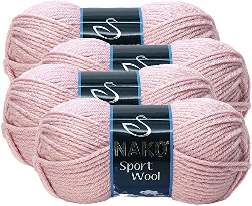 Nako Sportwolle, Wollstrickgarn, (4 Knäuel) je Knäuel (Knäuel), 100 g, Sie können es zum Stricken von Schals, Baskenmützen, Strickjacken und ähnlichem verwenden (Puder 10639)