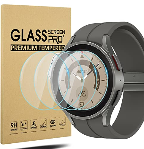 Diruite 4 Pièces Protection Écran pour Samsung Galaxy Watch 5 Pro 45mm Verre Trempé, Protecteur D'écran HD pour Samsung Galaxy Watch 5 Pro 45mm [Sans Bulles] [Résistant aux Rayures]