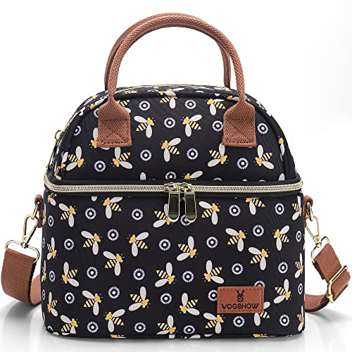 VS VOGSHOW Insulated Lunch Bag for Women Kids Girls, 9L Small Dual Compartment Cool Bag Lunch Box for Adults, Waterproof Thermos Lunch Cooler Tote for Work School Picnic