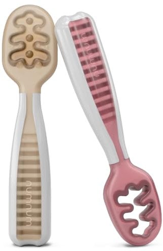 NumNum Pre-Spoon GOOtensils Lot de 2 cuillères à thé pour enfants âgés de 6 mois et plus – First Stage, Baby Led Weaning (BLW) Cuillère à thé – Self Feeding, ustensiles alimentaires en silicone – 2
