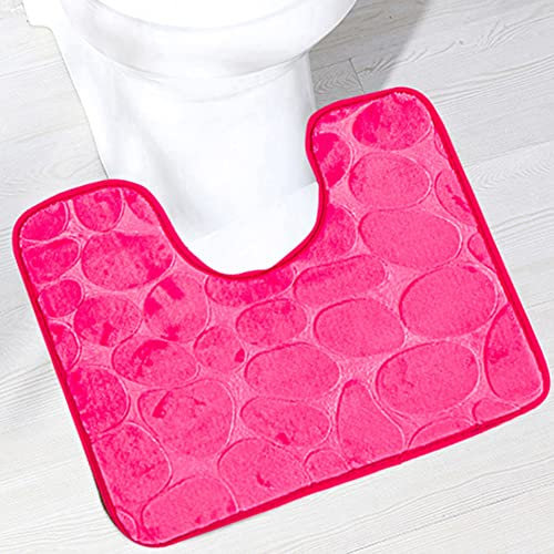 Reyox Tapis de Toilette Antidérapant Absorbant Tapis Contour de WC Polyester Forme de U Fuchsia 40 x 50 cm