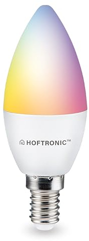 HOFTRONIC - Smart Home E14 LED Lampe C37 kerzenleuchte - Farbig RGBWW - 5,5 Watt 470 Lumen - WiFi + Bluetooth - Steuerbar via Handy und Sprache (Google Home, Alexa und Siri)