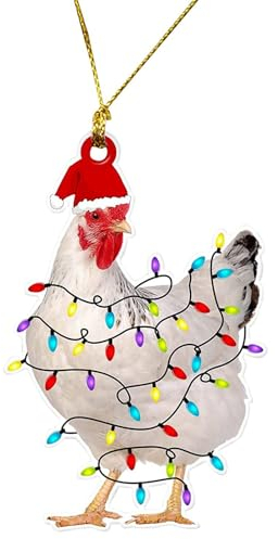 Eastuy Huhn Christbaumschmuck, Weihnachtshuhn-Tropfenornament mit Hut