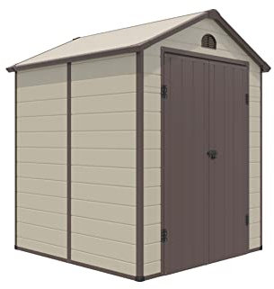 GYMAX Capanno da Giardino, Capanno per Attrezzi in PVC con Finestra, Tetto Spiovente, Porta con Serratura, Telaio in Metallo, 192 x 190 x 226 cm