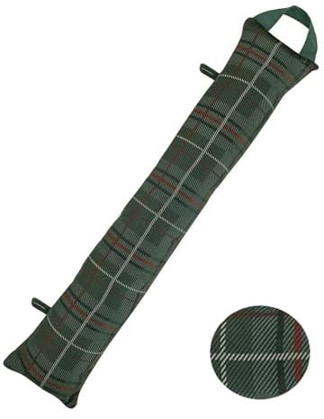 Draught Excluder Door Stopper Bottom Draught Excluder 90cm Long | Cushion Draft Door Stopper linen Polyester Material & Filling Stitched Soft Long Draft Excluder - Green Tartan