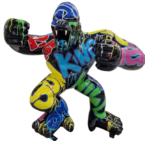 Casa Padrino Luxus XXL Deko Skulptur Gorilla Affe Schwarz/Mehrfarbig H. 180 cm - Riesige Deko Skulptur - XXL Deko Figur - Luxus XXL Tierfigur