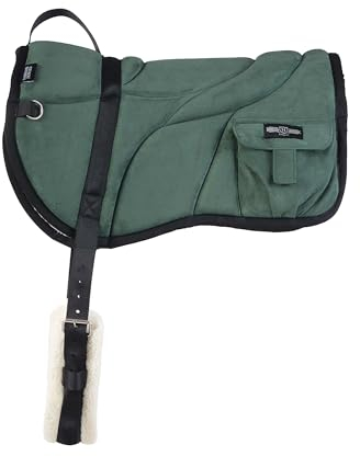 Harrison Howard Ergonomisch geformtes, korrektes Bareback-Pad mit Seitentaschen, extra dicke Mitte für maximale Unterstützung, rutschfestes Bareback-Pad, mit passendem Gurt, Grün