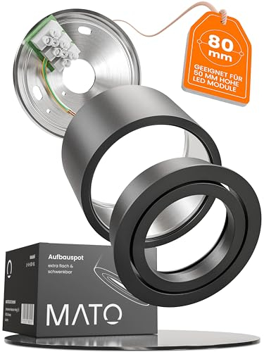 MATO 1x Aufbaustrahler schwarz - extra flach & schwenkbar - Ø80x50mm - Aufputz Spots Decke ohne Leuchtmittel - Deckenspots, Aufbaustrahler, Aufbauleuchte für LED Module mit 50mm