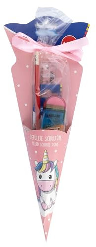Schultüte 4-teilig gefüllt / Länge: 35cm / Einhorn