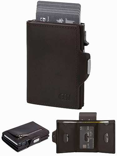 GSG SINCE 1998 Herren Geldbörse aus Leder,Slim Wallet mit Münzfach & RFID-Schutz Kreditkartenetui Portmonee für 9-10 Karte, schlanker Geldbeutel für Männer Kaffee