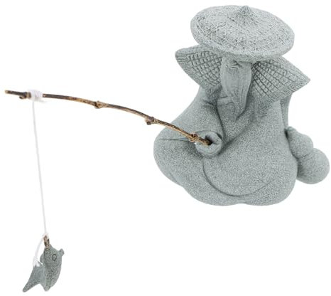Kisangel Pecheur Chinois Fisherman Statue Jiang Taigong DéCoration Jardin en RéSine DéCoration De Paysage Rocheux en Forme De Poisson, Sculptures De Poissons De Jardin pour Pot De Bonsaï