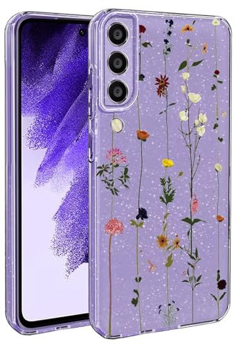 BEENTRYS Blumen Handyhülle für Samsung Galaxy A70,Glitzer Floral Aesthetic Design Frauen Mädchen Stoßfeste Weiche TPU Silikon Glitter Schutzhülle für Samsung Galaxy A70(S204-Lila)