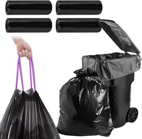 Oungy 72 Stück(6 Rolle) Schwerlast Müllsäcke 100 L, Mülltüten mit Praktischem Zugband, Müllbeutel Reißfest, 77 x 100 cm Große Müllsäcke,Müllbeutel Schwarz Abfallsäcke, Trash Bags für Garten, Haushalt