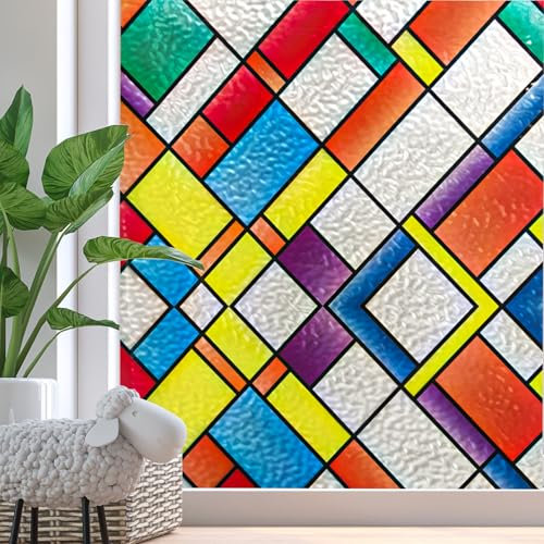 Zindoo Pellicola Per Vetri Finestre Pellicola Privacy Finestre Anti-UV Arcobaleno Motivo Geometrico per Soggiorno Bagno Camera Da Letto,44.5x200cm