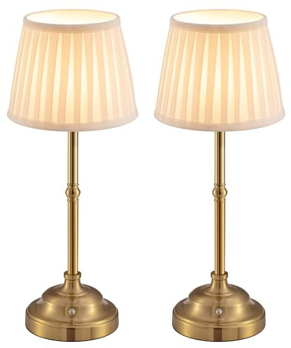 VISDANFO Lampada da tavolo a LED senza fili, set da 2 pezzi, dimmerabile, vintage, lampada da tavolo retrò, batteria da 4000 mAh, funzionamento a batteria, adatta per interni, esterni, bar, soggiorno