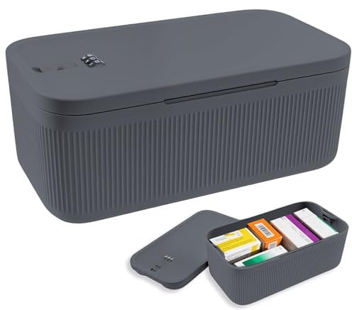 KTCINA Small Lockable Storage Box with Combination Code, Portable Medication Lockable Container for Refrigerator Locked Storage Box for Medicine, Food, Phone, Documents Safety 23.9x13x9.6cm