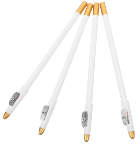 UKCOCO 4 Stück Weißer Barbierstift mit Anspitzer Präziser Haarkonturenstift für Männer Wasserfestes Make Up für Bart und Augenbrauenkontur Bartformung und Haaransatzpflege