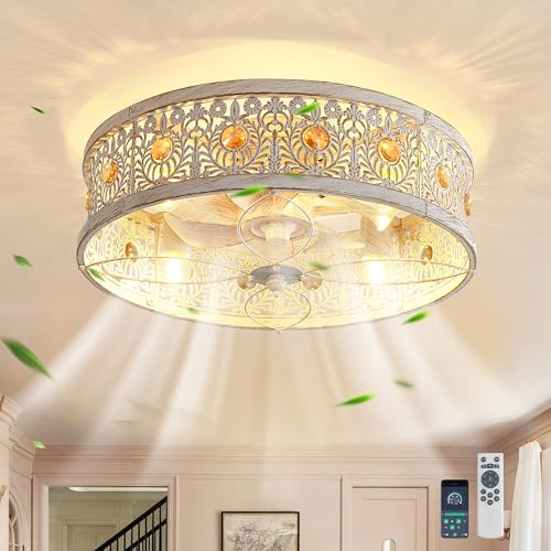 Ganeed Vintage Ceiling Fan with Lights and Remote White 4 Lights