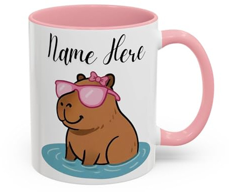 Personalised Capybara Mug, Cute Custom Name Animal Mug, Capybara Gift for Her, Birthday Gift for Girlfriend, Funny Capybara Coffee Cup (Pink 11oz, Mug)