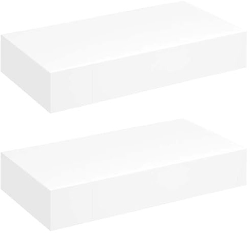 pokgdf Lot de 2 étagères flottantes avec tiroir en MDF et fixation invisible - Étagère murale moderne avec rangement mat pour décoration murale