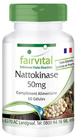 fairvital Nattokinase Kapseln 50mg, 60 Kapseln, schluckfreundlich, HOCHDOSIERT, 2000 FU pro Tagesdosis, VEGAN