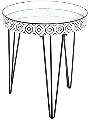 HAKU Beistelltisch rund schwarz weiß Metall Spiegel runder Couchtisch Sofatisch - Maße: H 53 x Ø 45 cm Style: Art Deco