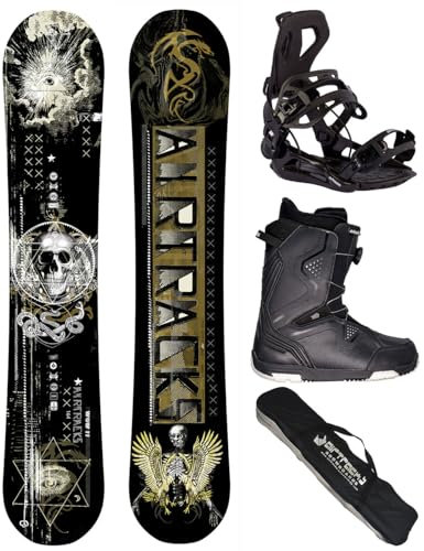 AIRTRACKS Snowboard Set Paquete Completo Tabla Wow Carbon Wide Hybrid Rocker Hombre 155 - Fijaciones Master - Botas Strong ATOP 42 - SB Bag