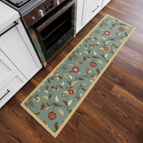 Ottomanson Ottohome-Kollektion Teppichläufer mit Gummirückseite und modernem Blätter-Design, 57 cm x 210 cm, Farbe Meerschaum
