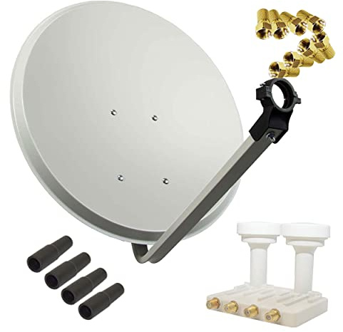 Premium X Satelliten-Komplettanlage 80cm Satellitenschüssel Quad Monoblock Astra Hotbird SAT LNB 8X F-Stecker für 4 Teilnehmer