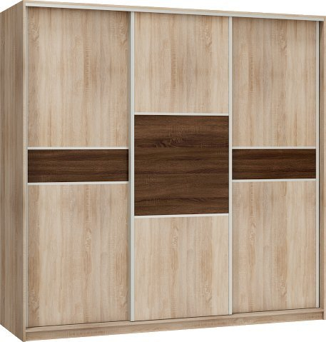 Sliding 3 Door Wardrobe with Shelves – Large Bedroom Triple Wardrobe with Sliding Doors for Storage(220x65x216 cm) – Modern Furniture - PUERTO (Sonoma Oak Light/Sonoma Oak Dark)