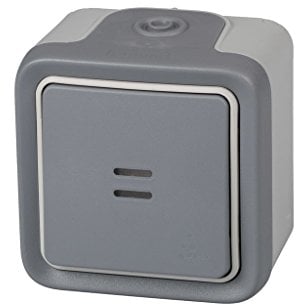 Legrand, 191503 Plexo - Interruptor de pared luminoso, pulsador estanco de superficie de la gama Plexo, interruptor exterior, resistente al agua (IP55), color gris