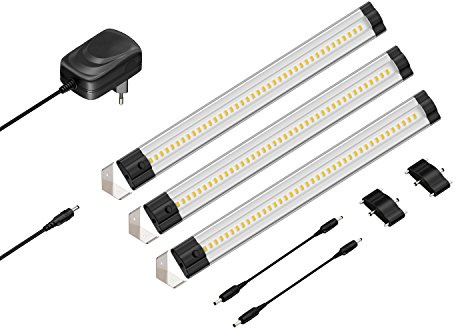 parlat LED Unterbau-Leuchte SIRIS, Eckmontage, flach, je 30cm, je 370lm, weiß, 3er Set