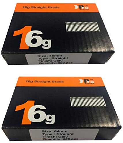 Mixed Handy Packs - Quantity 1000 Brad/Nails16 Gauge STRAIGT for Paslode, Dewalt (45mm + 64mm Straight 16 Gauge)