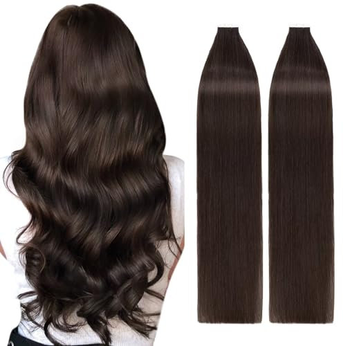 TESS Tape Extensions Echthaar Braun 40 Stück 40 cm Haarverlängerungen Remy Human Hair günstig 100 g Tape in Extensions Echthaar (#02 Braun 40er Pack)