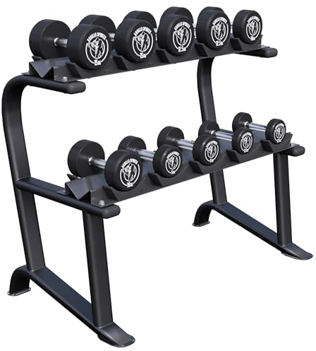 GORILLA SPORTS® Kurzhantelablage mit 90 kg Kurzhanteln Set, bis 250 kg | 121 x 65 x 100 cm, 2 Ebenen, Stahl; Hantelablage, Hantelständer, Kurzhantelständer, Gewichteständer, Dumbbell Rack